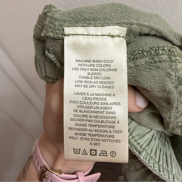 Free People Big Hit Slouch Pants Green Linen Blend Size Medium - Picture 5 of 6
